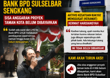 Upah Tukang Tertahan, Aktivis Ancam Demo Bank BPD Sulselbar Sengkang Terkait Pembayaran Proyek Taman Kota
