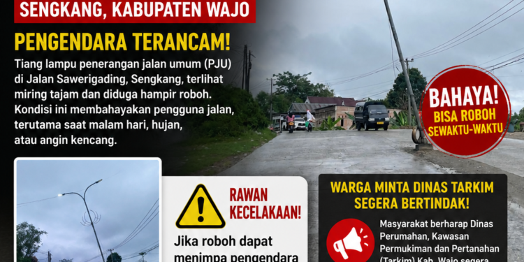 Ancaman di Jalan Sawerigading, Tiang Listrik Miring  Bisa Renggut Korban