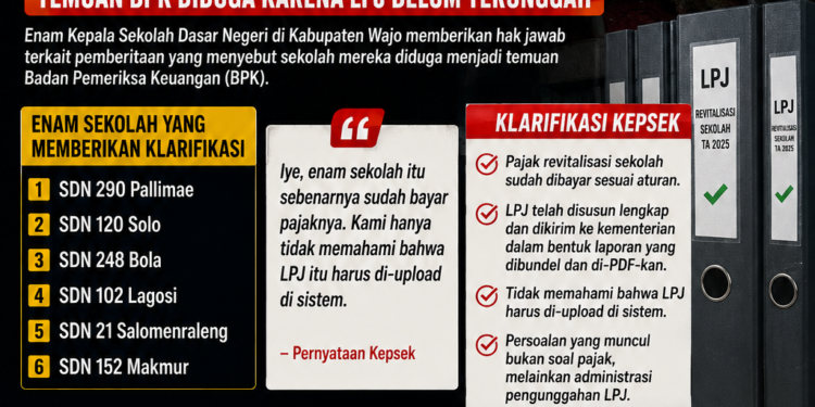 6 Kepala Sekolah di Wajo Klarifikasi Temuan BPK, Pajak Sudah Dibayar Hanya LPJ Belum Upload