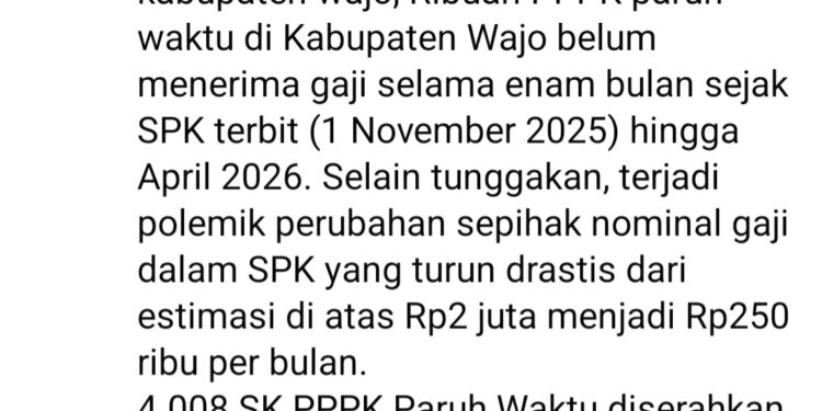VIRAL! Netizen:HARDIKNAS WAJO mencetak rekor terburuk. Ribuan PPPK paruh waktu belum menerima gaji sepenuhnya
