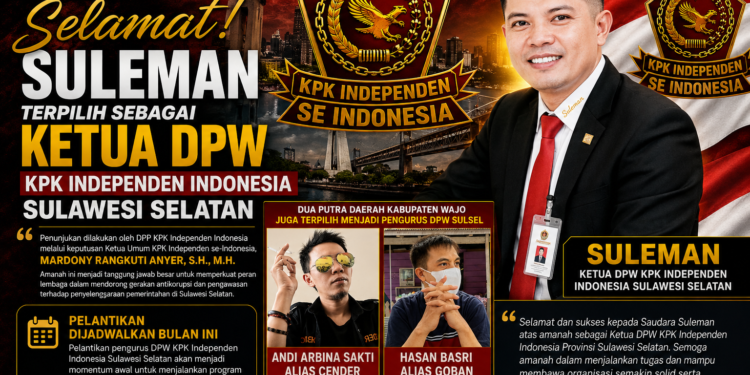 Selamat! Suleman Terpilih sebagai Ketua DPW KPK Independen Indonesia Sulsel Dan Dua Dari Wajo Masuk Jajaran Pengurus