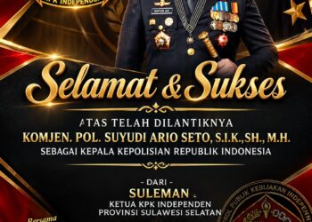Suyudi Ario Seto Resmi Dilantik sebagai Kapolri, Ketua KPK I DPW Sulsel Suleman Sampaikan Ucapan Selamat